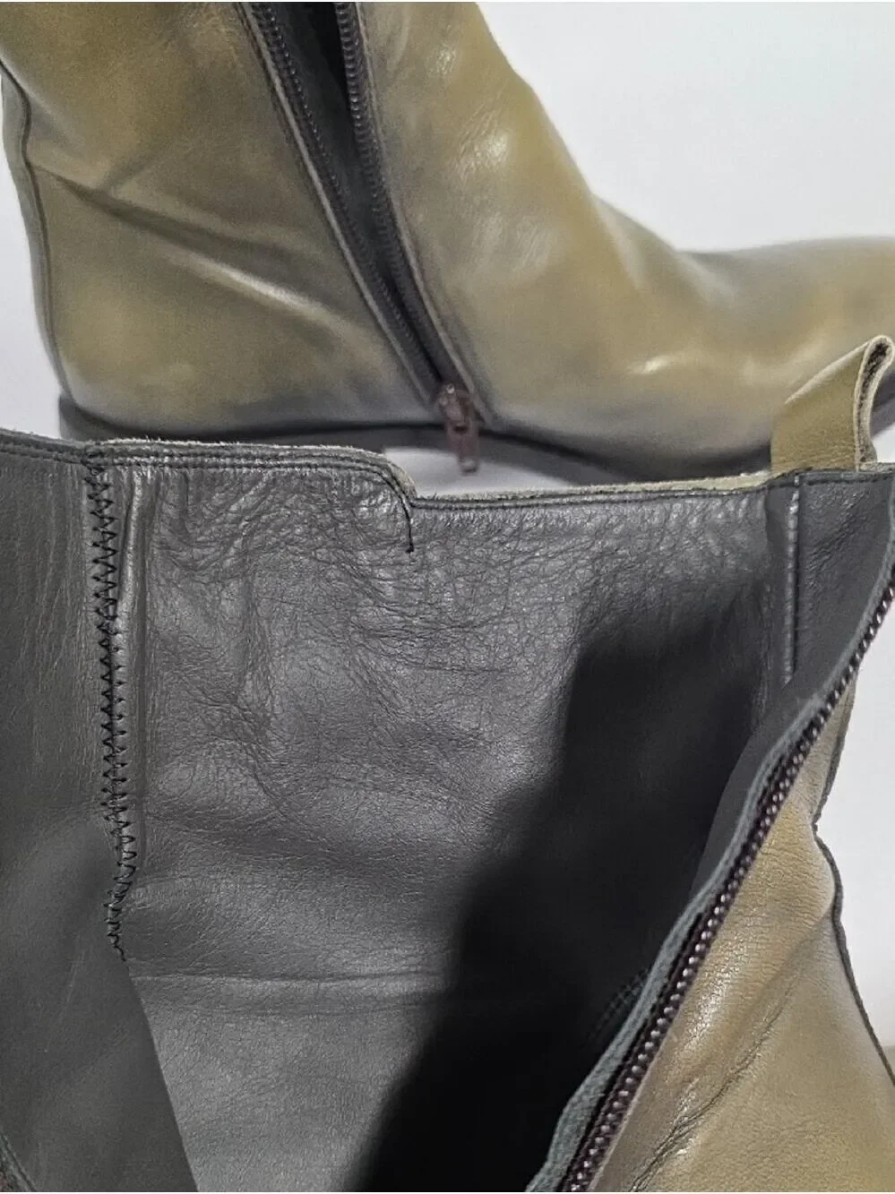 Moma Women’s Italian Leather Agnes Olive Ankle Boots - Side Zipper, Size 9 - 9.5